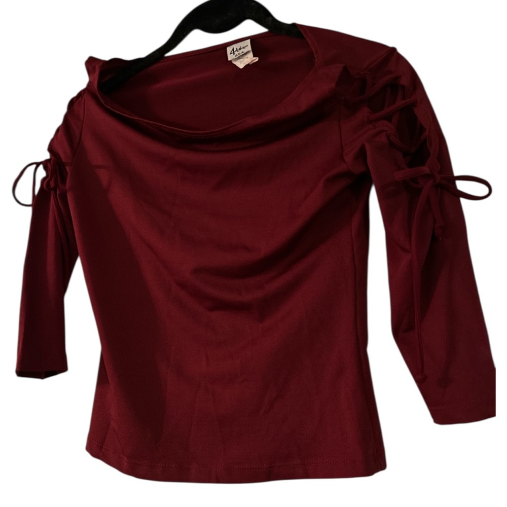 Y2K 4UDesign Chic Women's Deep Red Blouse with Sleeve Ties size S